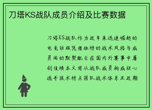 刀塔KS战队成员介绍及比赛数据